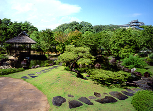 The garden with primitive forest of Himeji Castle Nishinomaru as a landscape