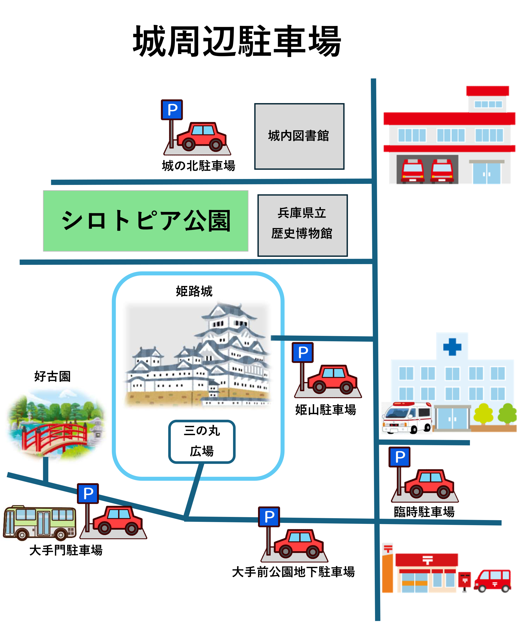 姫路城周辺駐車場マップ
